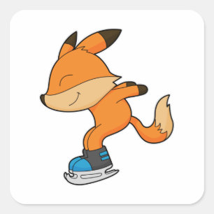 Sticker Carré Renard au patinage sur glace avec patins sur glace