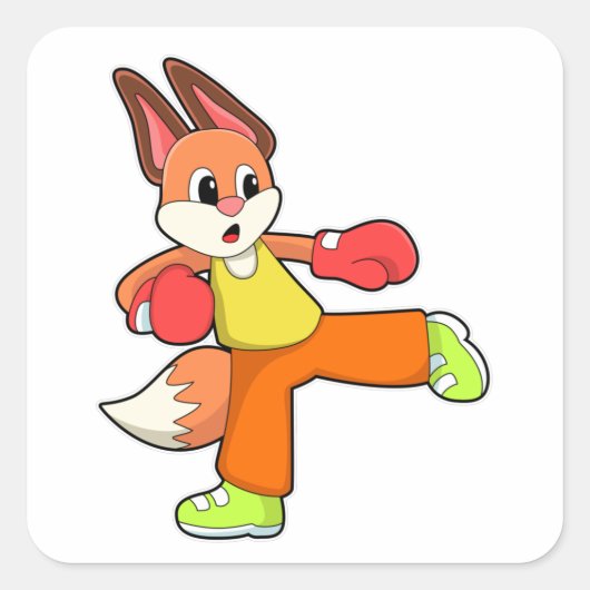 Sticker Carré Renard aux arts martiaux Boxing avec gants de boxe (Devant)