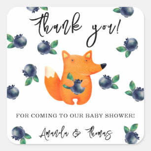 Sticker Carré Renard aux myrtilles - merci pour la baby shower