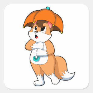 Sticker Carré Renard avec parapluie