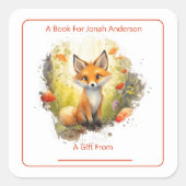 Sticker Carré Renard Charmant Dans La Plaque Forestière (Devant)