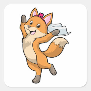 Sticker Carré Renard comme mariée avec voile et cœur