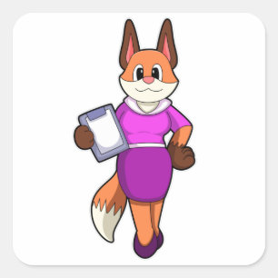 Sticker Carré Renard comme secrétaire avec jupe