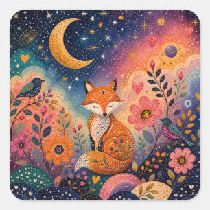 Sticker Carré Renard dans le jardin étoilé