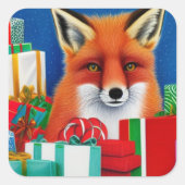 Sticker Carré Renard de Noël (Devant)