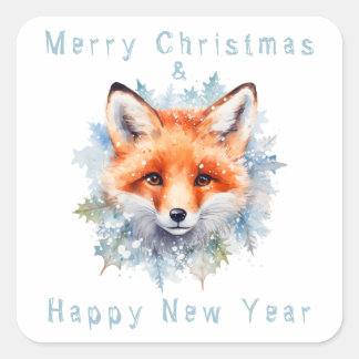 Sticker Carré Renard des neiges et Noël