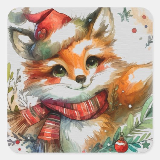 Sticker Carré Renard d'hiver (Devant)