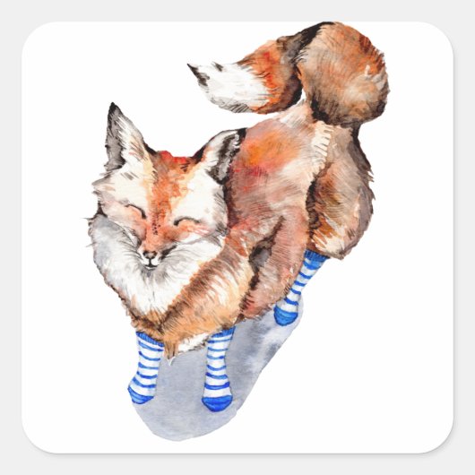 Sticker Carré Renard en Chaussettes (Devant)