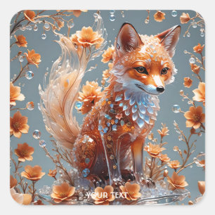 Sticker Carré Renard en verre rouge mignon Imaginaire