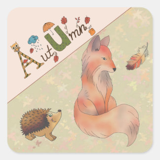 Sticker Carré Renard et plume, personnalisé