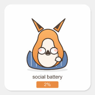 Sticker Carré Renard Introverti Drôle Batterie Sociale 2 Pour Ce
