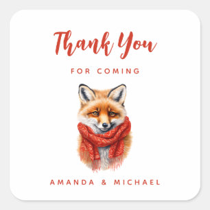 Sticker Carré Renard mignon avec une écharpe rouge Image de reme
