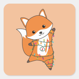 Sticker Carré Renard Noël Neige Hiver Animaux Renards Foxes