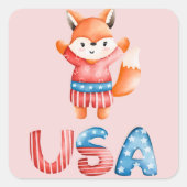 Sticker Carré Renard patriotique mignon (Devant)