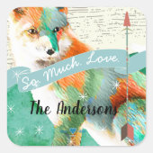 Sticker Carré Renard peint ou Shiba Inu (Devant)