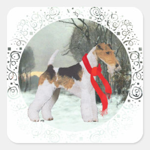 Sticker Carré Renard Terrier Hiver