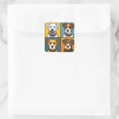 Sticker Carré Renard Terrier Pop Art Vibrant Motif Sans Couture (Sac)