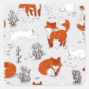 Sticker Carré Renards d'hiver Bunny Motif sans couture