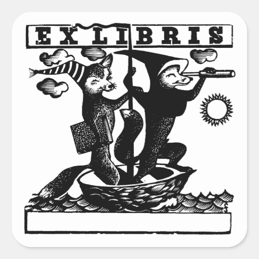 Sticker Carré Renards en bateau (Devant)