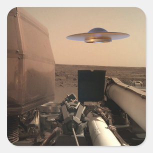 Sticker Carré Rencontre avec une soucoupe extraterrestre UFO de