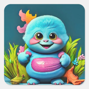 Sticker Carré Rencontrez l'adorable petit monstre heureux