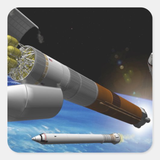 Sticker Carré Rendu d'artiste d'une fusée de transport lourd (Devant)