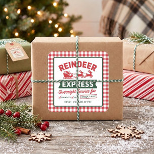 Sticker Carré Renne Sac de Noël de Santa Plaid