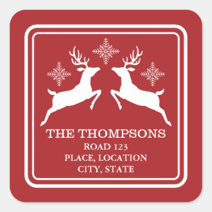 Sticker Carré Rennes Rouges Et Blancs Avec Flammes De Neige Et T