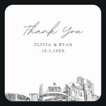 Sticker Carré Reno Wedding Favor Merci<br><div class="desc">Découvrez le plaisir de Reno et ajoutez un peu de style à votre décor événementiel mariage. Customisez avec vos noms et votre date.</div>