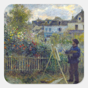 Sticker Carré Renoir - Claude Monet peignant dans son jardin