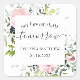 Sticker Carré Répétition de Pink Floral Forever Starts Tomorrow