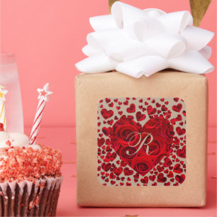 Sticker Carré Réponse de mariage Roses Cœur Rouge