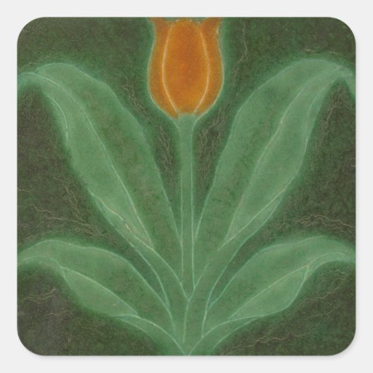 Sticker Carré Repro Jaune Tulipe Verte Art Nouveau Tile (Devant)