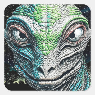 Sticker Carré Reptilian Lizard Homme Alien Extraterrestre En cou