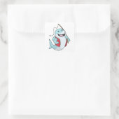 Sticker Carré Requin à la pêche avec canne à pêche (Sac)