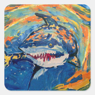 Sticker Carré Requin "Art by Kids"