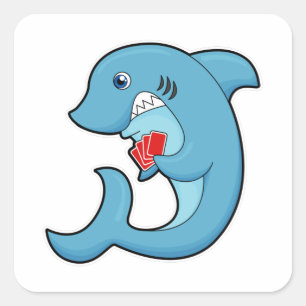 Sticker Carré Requin au Poker avec cartes de Poker