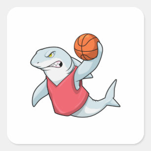 Sticker Carré Requin aux sports avec basket-ball