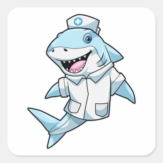 Sticker Carré Requin comme infirmière avec manteau (Devant)