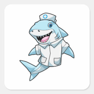 Sticker Carré Requin comme infirmière avec manteau