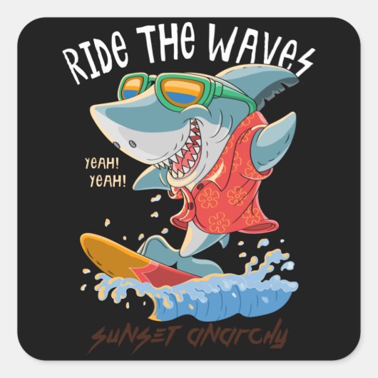 Sticker Carré requin cool surf (Devant)