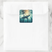 Sticker Carré Requin dans la mer bleue profonde & soleil (Sac)