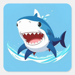 Sticker Carré Requin de dessin animé nageant sous l'eau