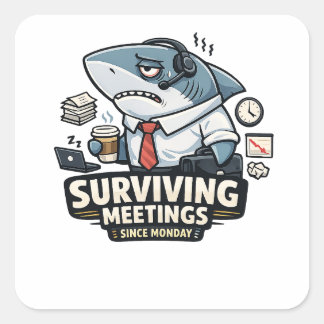 Sticker Carré Requin d'entreprise | Survivant des réunions depui