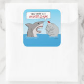 Sticker Carré Requin mignon et drôle et Manatee Claus (Sac)
