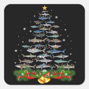 Sticker Carré Requin Noël Arbre de requin Amateurs de cadeaux