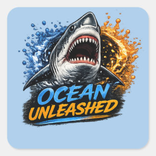 Sticker Carré Requin Ocean Unleashed – Éclaboussure Audacieuse B