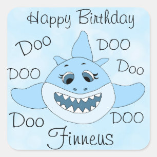 Sticker Carré Requin personnalisé de bébé de joyeux anniversa