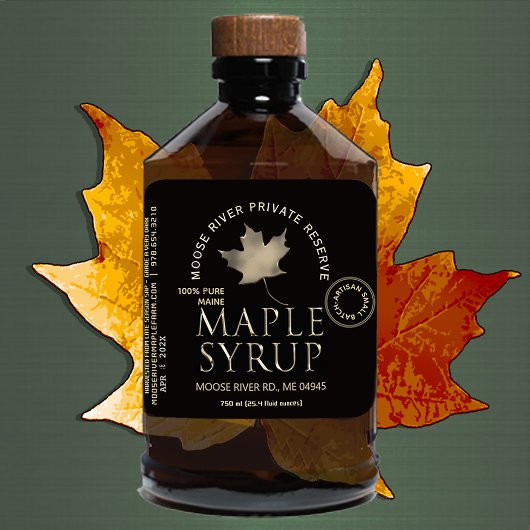 Sticker Carré Réserve privée Sirop d'érable noir avec feuille d'