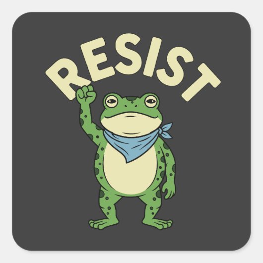 Sticker Carré Resist Frog Illustration STICKER, Cute Protest Fro (Devant)
